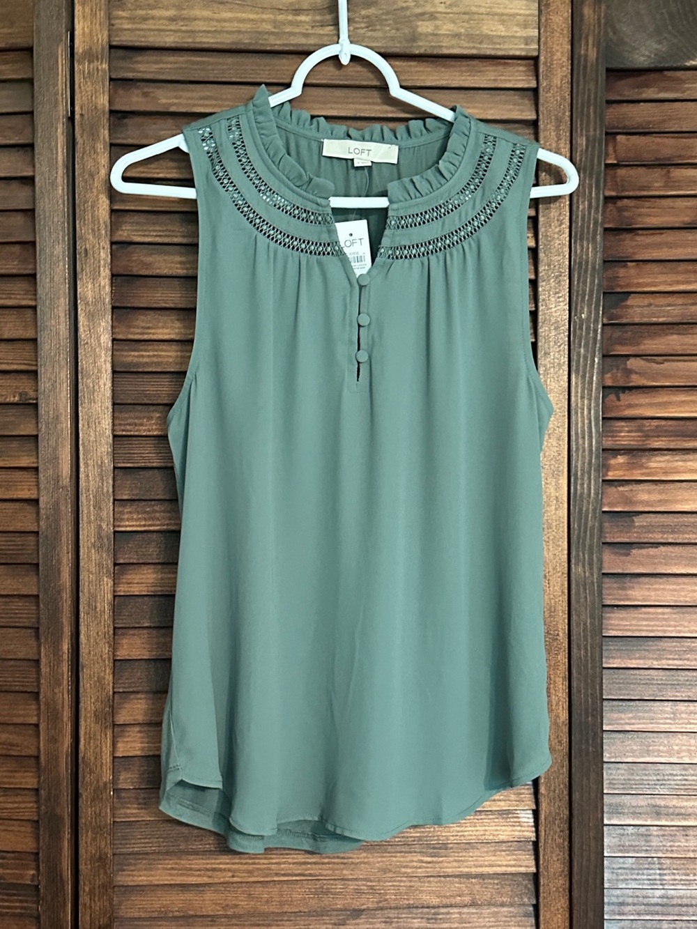 NWT - LOFT Sage Green Crochet Yoke Sleeveless Blouse